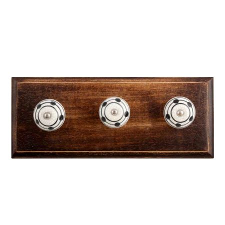 Black Striped Dotted Crackle Ceramic Wooden Hooks